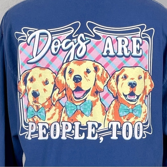 Benny & Belle Dogs Are People Too long sleeve blue cotton tshirt, size medium. - Picture 1 of 9